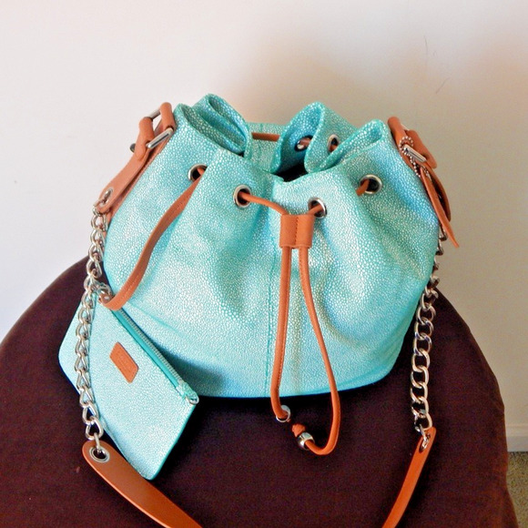 SORIAL New York Python Leather Drawstring Mint Bucket Bag with Pouch NWT - Picture 6 of 16